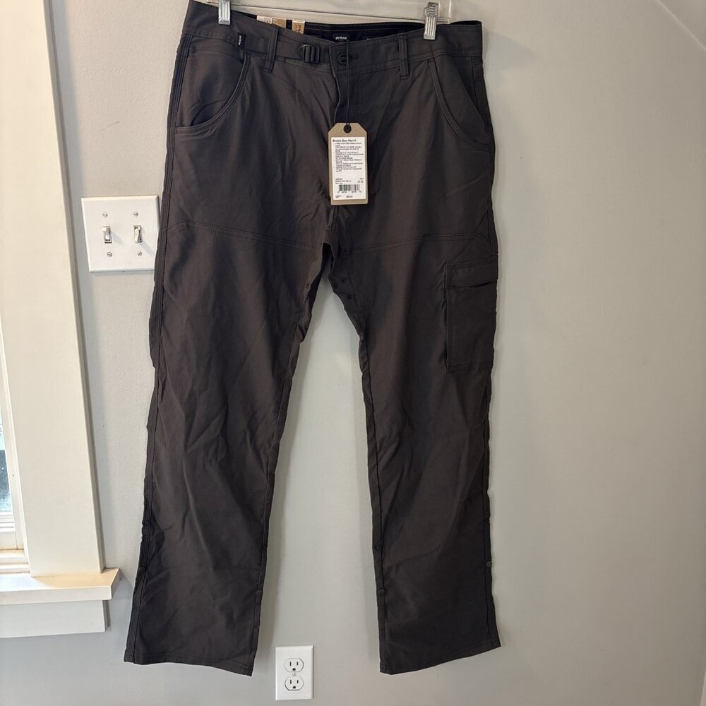 Prana Pants Mens 33x32 Dark Iron Stretch Zion II Vented Roll Tab Hiking Belt NWT